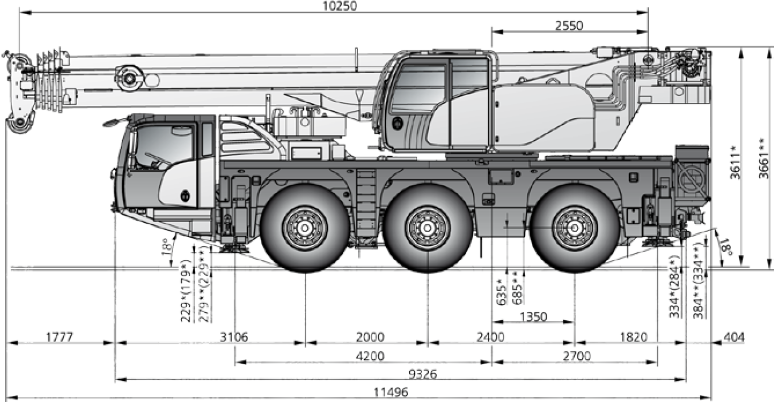 55 ton crane hire Dimensions Diagram