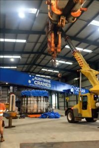 franna cranes dual lift assisting in the installation of a overhead gantry crane brisbane qld